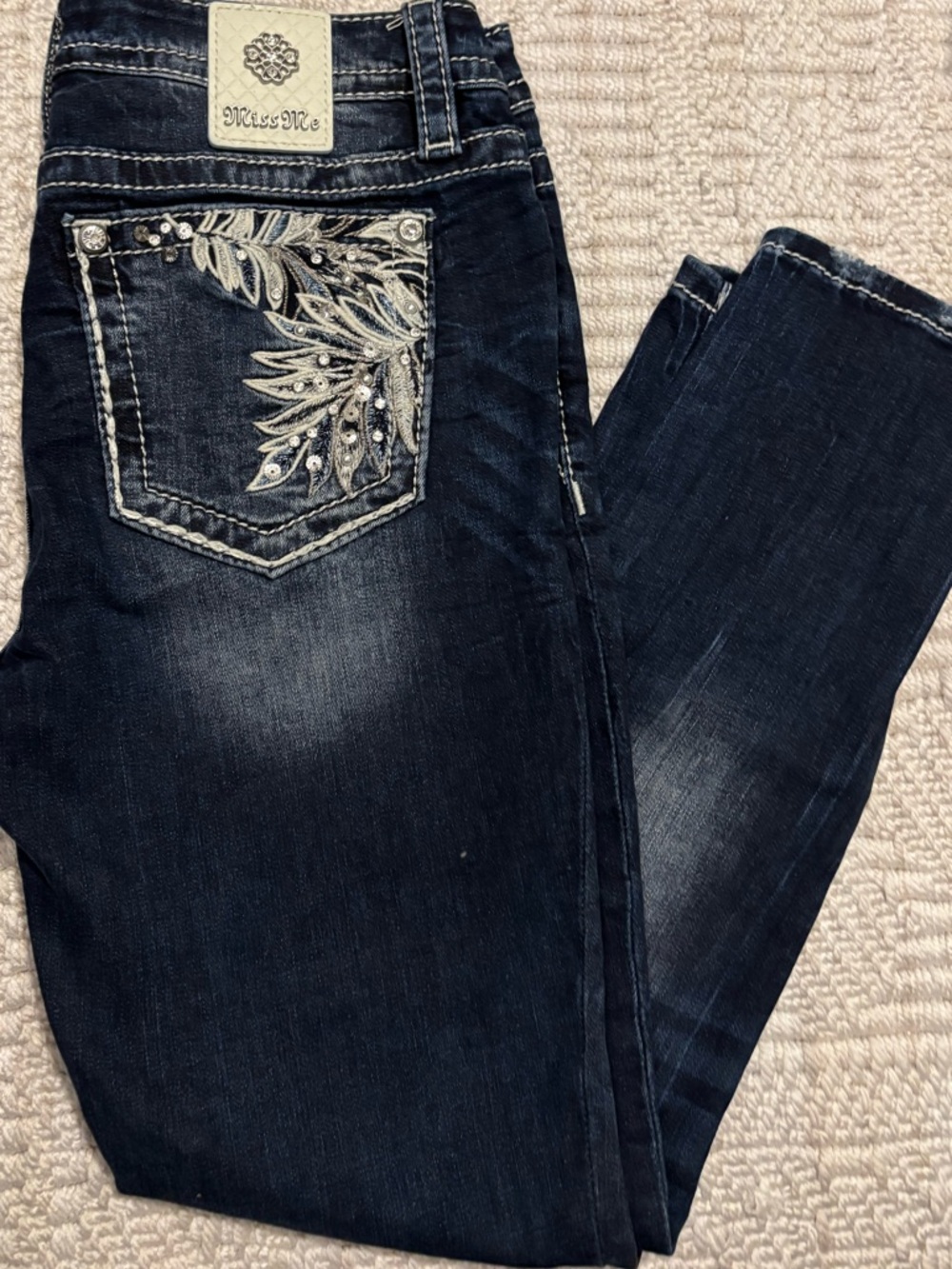 Miss Me Dark Blue Skinny Jeans with Embroidered Pocket